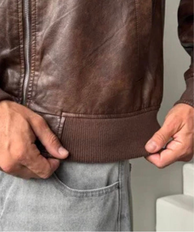 Men’s Brown Leather Bomber Jacket | 100% Genuine Sheep Leather