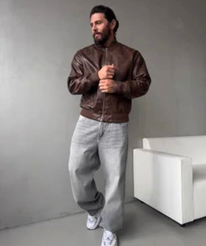 Men’s Brown Leather Bomber Jacket | 100% Genuine Sheep Leather