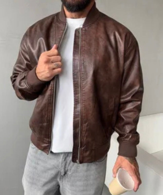Men’s Brown Leather Bomber Jacket | 100% Genuine Sheep Leather