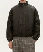 Men’s Dark Brown Sheep Leather Zip-Up Jacket | Minimalist High-Neck Design