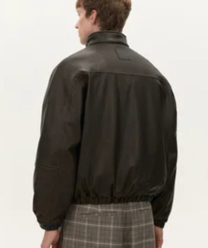 Men’s Dark Brown Sheep Leather Zip-Up Jacket | Minimalist High-Neck Design