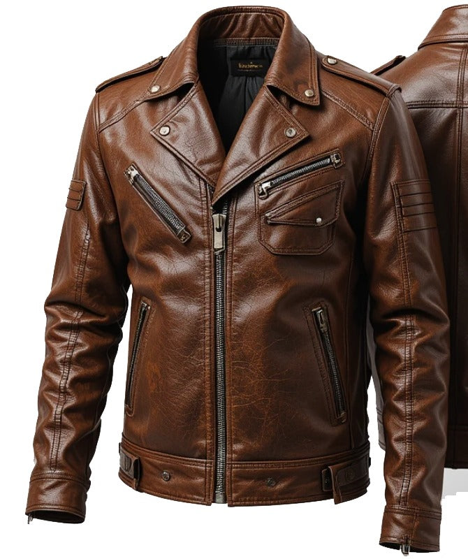 Men’s Brown Cowhide Leather Biker Jacket