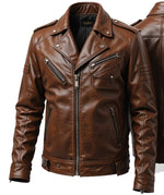 Men’s Brown Cowhide Leather Biker Jacket