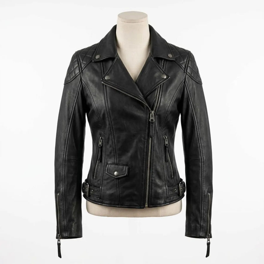 Women's Black Sheep Leather Classic Biker Jacket | Premium Genuine Leather | Timeless Edgy Style