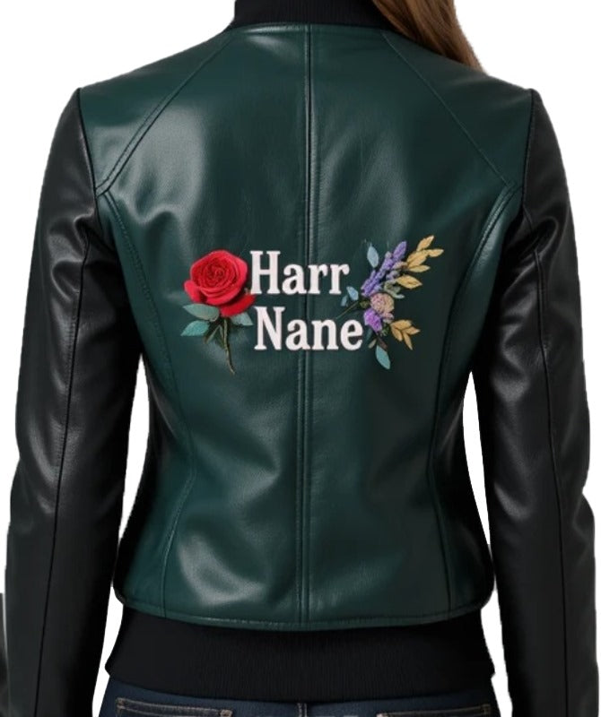 Women’s Green and Black Sheep Leather Jacket