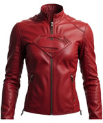 Women's Super Women Red Hero- Inspired Leather Jacket