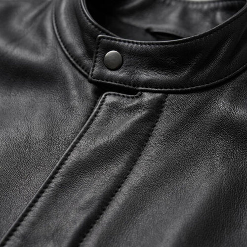 Handmade Men's Jet Black Lambskin Leather Minimalist Biker Motorcycle Jacket image 1