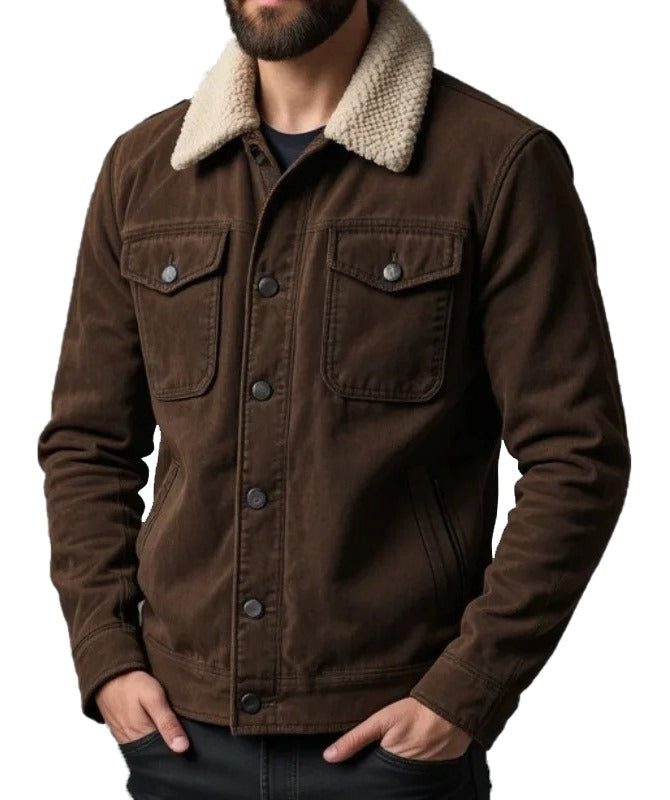 Men's Dark Brown Suede Trucker Jacket