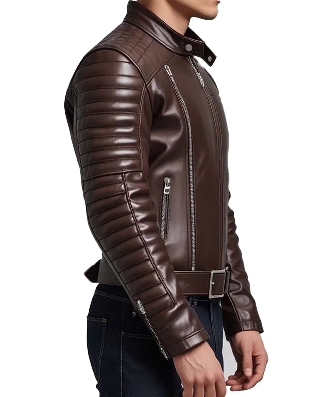 Men’s Premium Brown Sheep Leather Biker Jacket