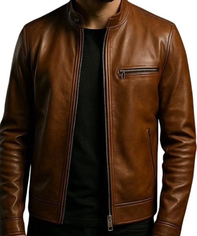 Halloween Pumpkin Leather Jacket Handmade Brown Bomber