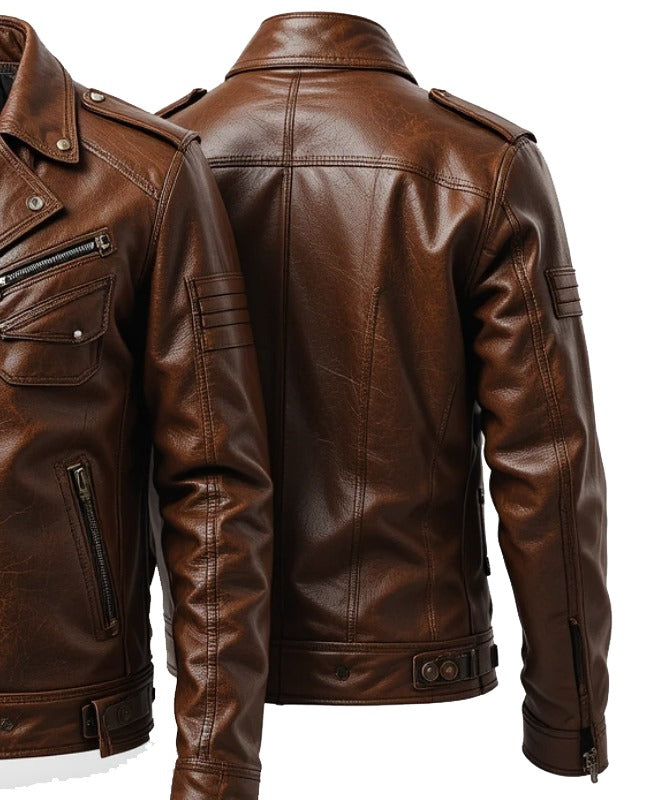 Men’s Brown Cowhide Leather Biker Jacket