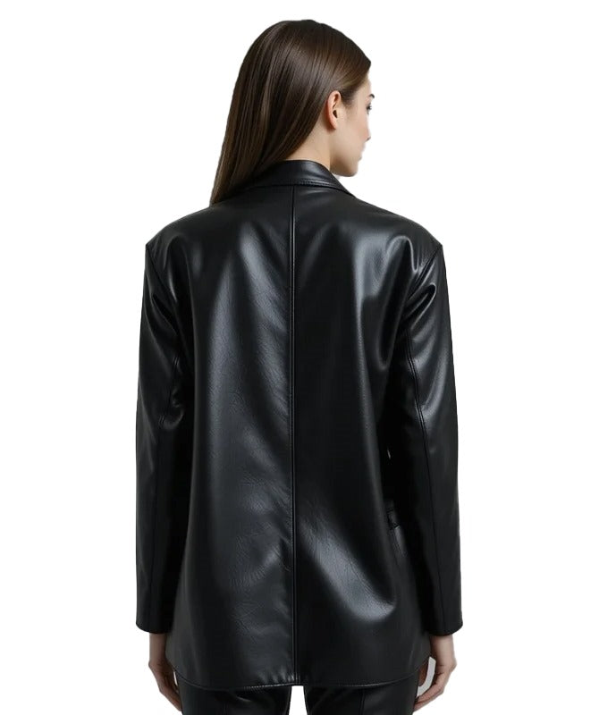 Women's Black Blazer Genuine Sheep Leather