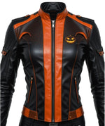 Women’s Halloween Jacket Black and Orange Sheep Leather
