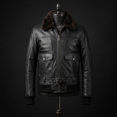 Handmade Men's Black Shearling Aviator Jacket | Premium Sheepskin Leather image 0