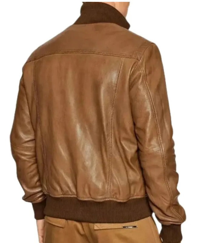Men’s Premium Brown Sheepskin Bomber Jacket