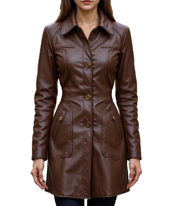Women's Brown Sheep Leather Long Coat