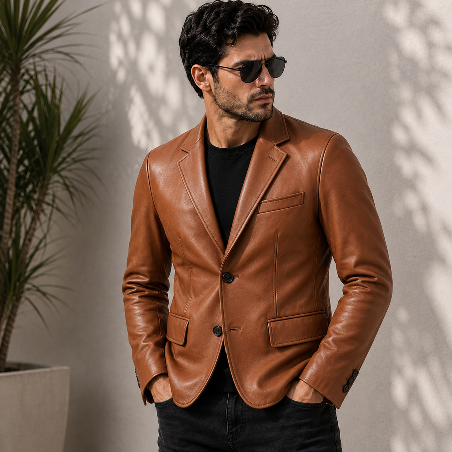 Men's Brown Sheep Leather Blazer Jacket | Premium Genuine Leather | Stylish Casual Coat