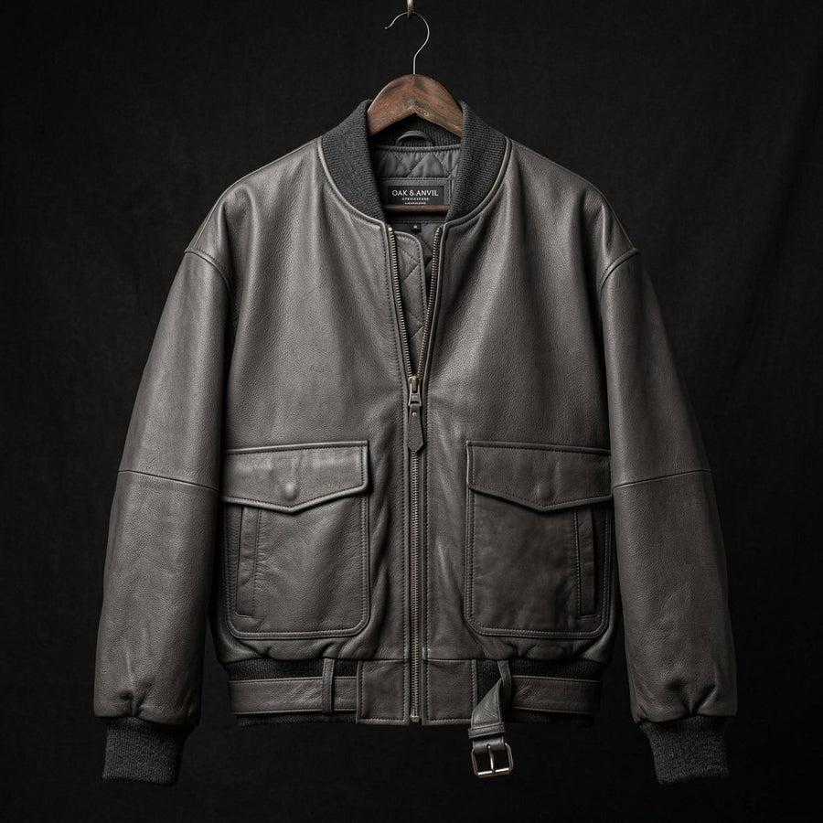 Men's Grey Sheep Leather Jacket | Premium Genuine Leather | Utility Casual Style