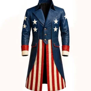 US Patriotic American Flag Leather Coat Long Women's Coat