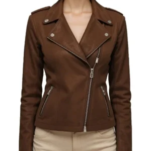 Women’s Classic Moto Suede Jacket – Rich Chestnut Brown Elegance