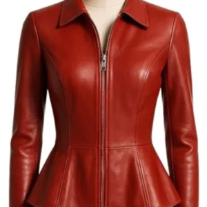Women’s Red Peplum Leather Jacket