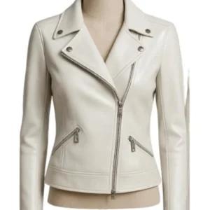 Women’s White Biker Leather Jacket