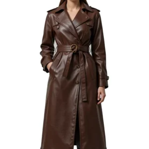 Women's Brown Leather Trench Coat