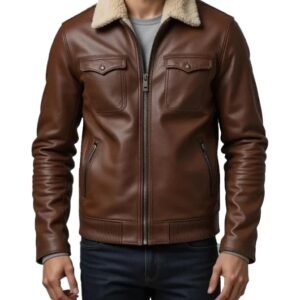 Men’s Brown Sheepskin Jacket with Shearling Collar