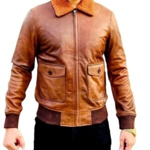 Men’s Vintage Brown Leather Bomber Jacket