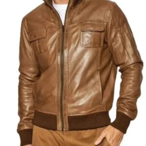 Men’s Premium Brown Sheepskin Bomber Jacket