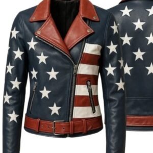 Men’s American Flag Sheep Leather Jacket Halloween Style