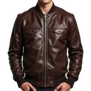 Men’s Brown Bomber Premium Genuine Leather Jacket