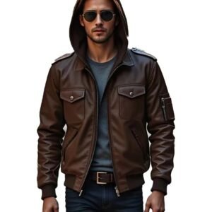 Men’s Brown Hooded Bomber Jacket