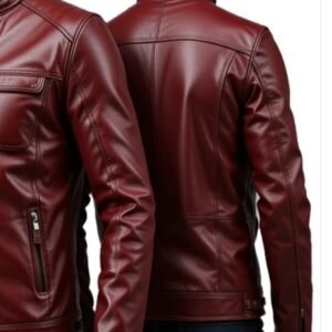 Men’s Burgundy Slim Fit Biker Leather Jacket