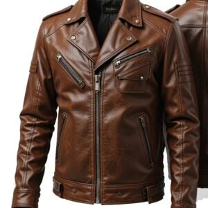 Men’s Brown Cowhide Leather Biker Jacket
