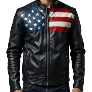 Men’s Genuine Sheep Leather American Flag Jacket