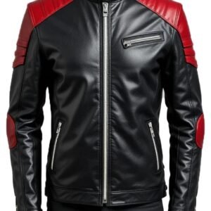 Men’s Black & Red Sheep Leather Biker Jacket