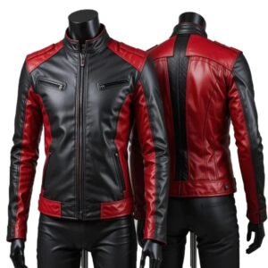 Men’s Red & Black Sheep Leather Biker Jacket