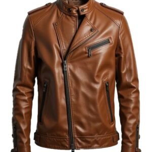 Men’s Chestnut Brown Leather Biker Jacket