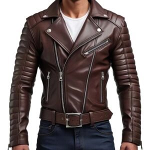 Men’s Premium Brown Sheep Leather Biker Jacket