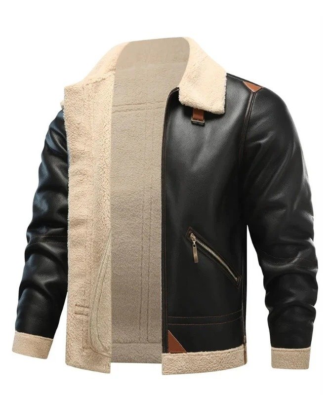 Men’s Shearling Bomber Jacket – Genuine Sheep Leather Aviator Style with Fur Collar - Image 3