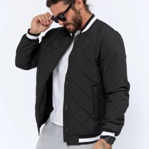 Men’s Quilted Black Bomber Jacket | Stylish Lightweight Streetwear for All Seasons