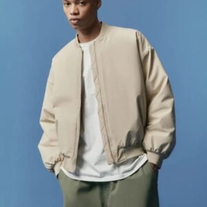 Men’s Beige Bomber Jacket | Lightweight Casual Streetwear Jacket