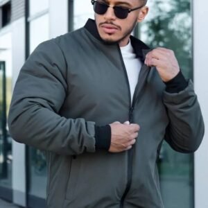 Men’s Olive Green Bomber Jacket | Lightweight Casual Zip-Up Jacket for Everyday Style