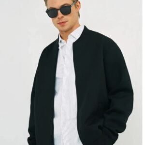 Men’s Classic Black Suede Bomber Jacket | Minimalist Zip-Up Casual Outerwear