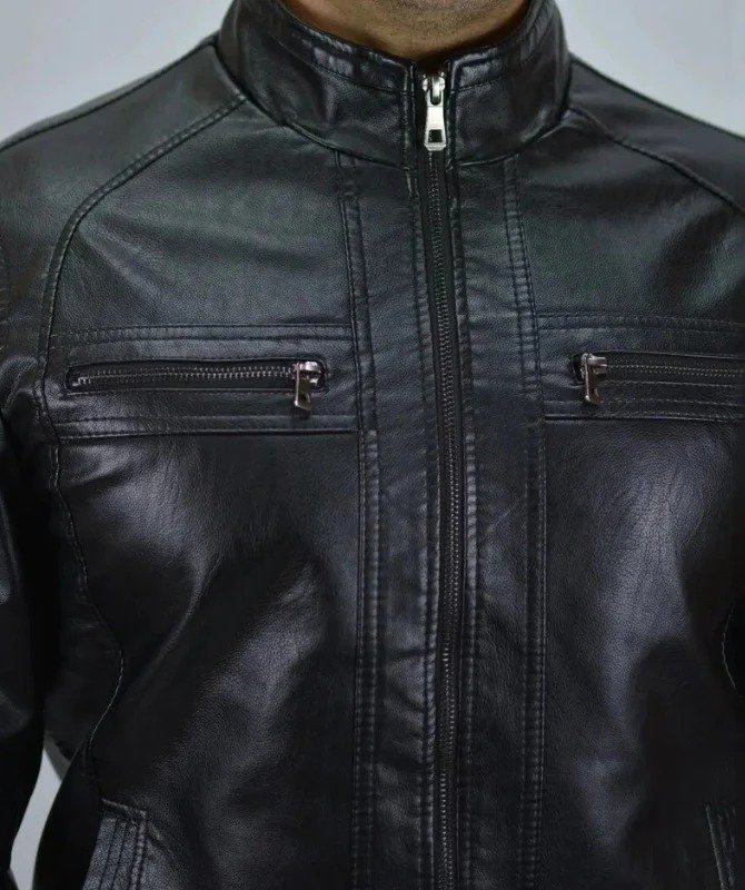 Men’s Black Slim Fit Leather Jacket | Stylish Motorcycle Biker Outerwear - Image 3