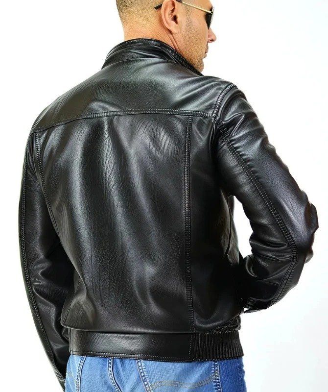 Men’s Black Slim Fit Leather Jacket | Stylish Motorcycle Biker Outerwear - Image 4