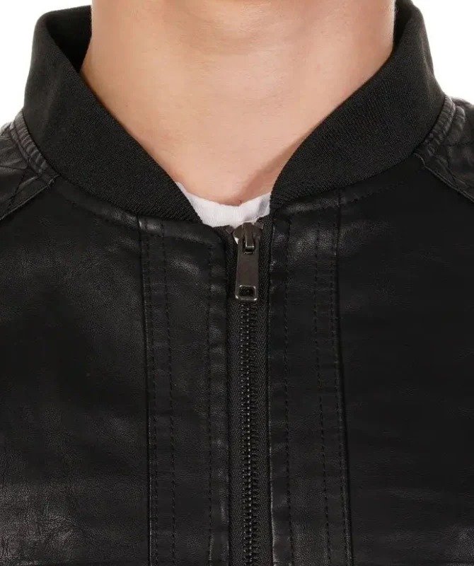 Classic Men’s Black Leather Bomber Jacket | Casual Streetwear Style - Image 5
