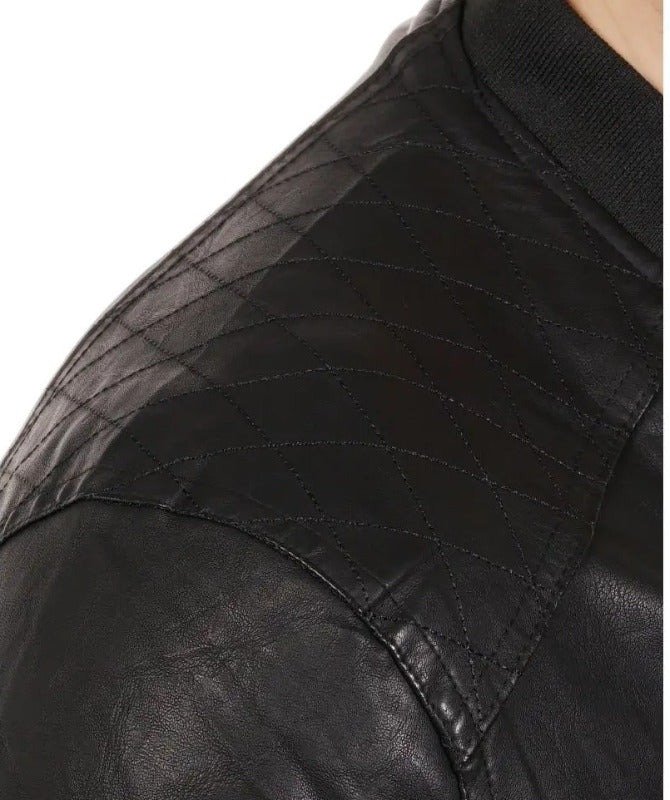 Classic Men’s Black Leather Bomber Jacket | Casual Streetwear Style - Image 4