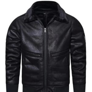 Men’s Black Shearling Lined Leather Jacket | Warm Winter Bomber Coat